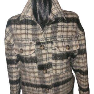 Universal Thread Cream and Black Plaid Wool Blend Shacket XS